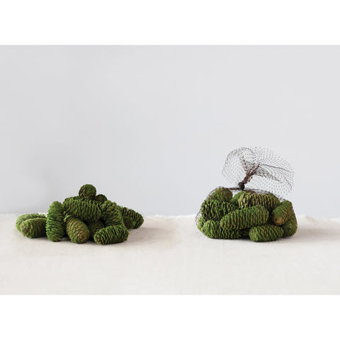 Flocked Dried Natural Pinecones in Net Bag (Contains 20 Pieces)
