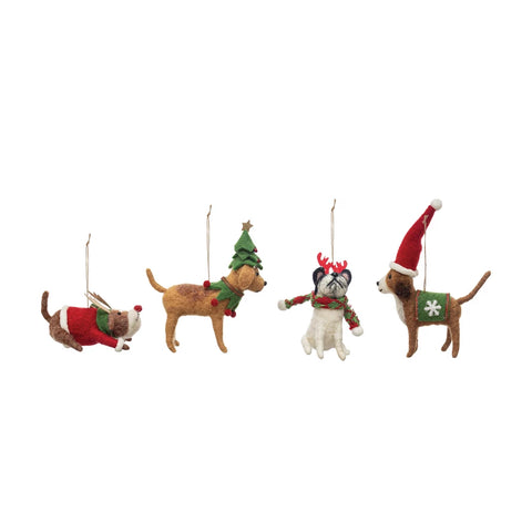 Wool Felt Dog in Holiday Outfit Ornament | 4 Styles