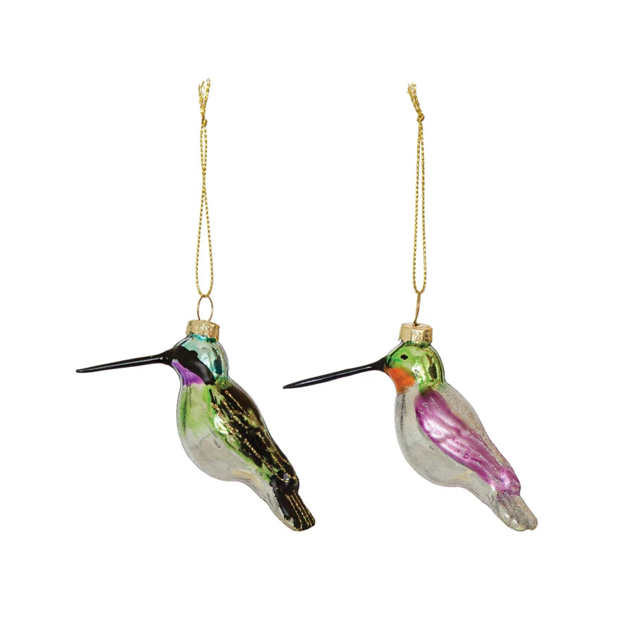 Hand-Painted Glass Hummingbird Ornament, 2 Colors