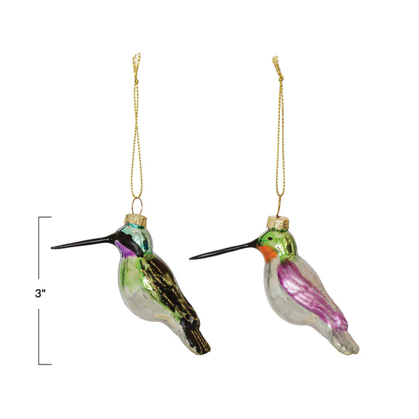 Hand-Painted Glass Hummingbird Ornament, 2 Colors