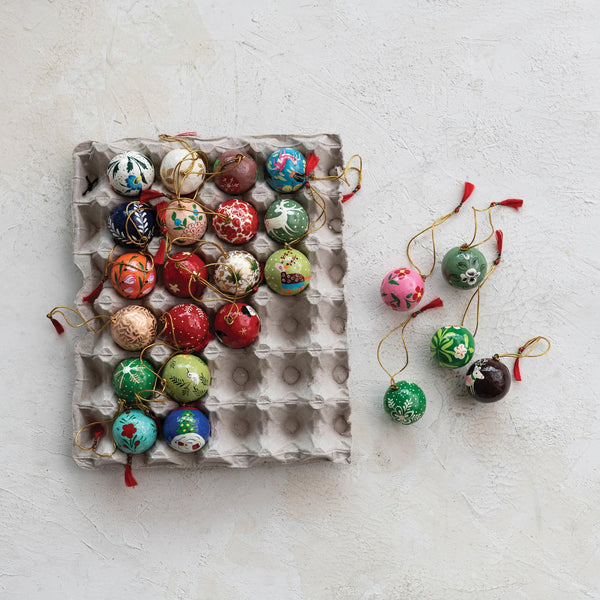 Paper Mache Ball Ornaments, Multi Color | Assorted