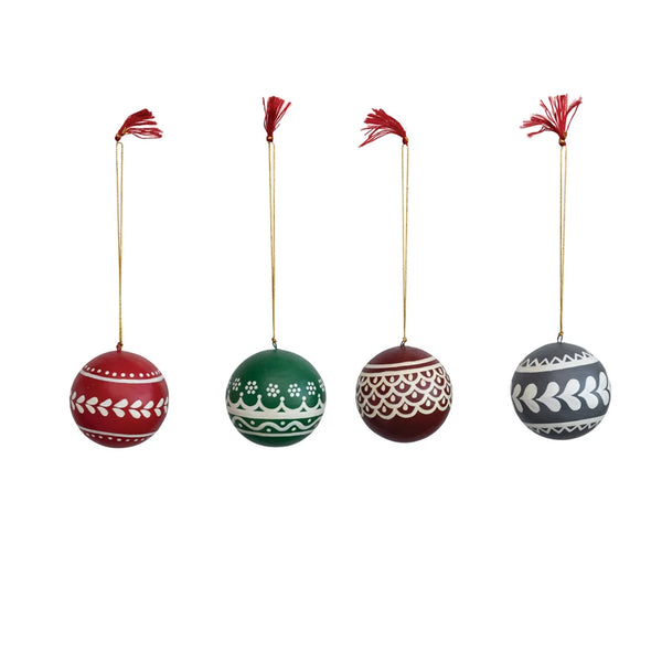 3" Hand-Painted Paper Mache Ball Ornament