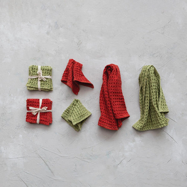 Red & Green Cotton Waffle Weave Tea Towel