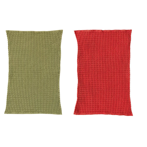 Red & Green Cotton Waffle Weave Tea Towel