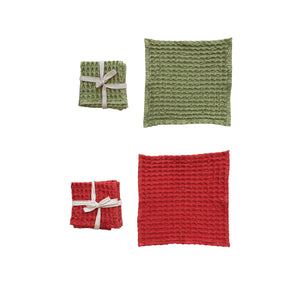 Red & Green Cotton Waffle Weave Dish Cloths