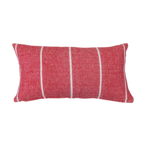 Cotton Flannel Lumbar Pillow w/ Stripes, Red & White