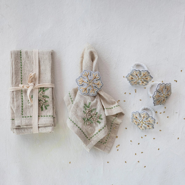Napkins w/ Botanical Embroidery & French Knots | Set of 4