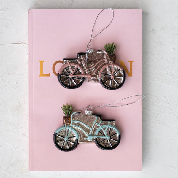 Hand-Painted Glass Bicycle Ornament w/ Glitter