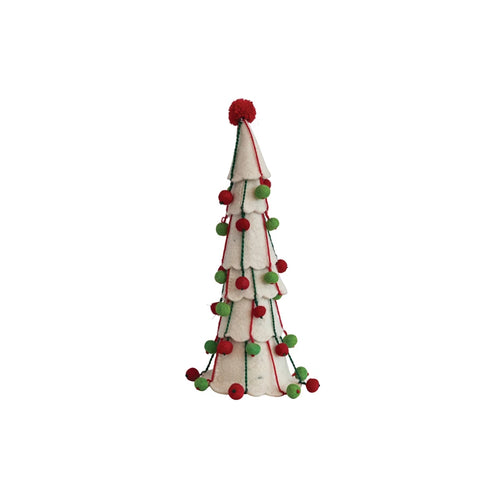 Wool Felt Tree w/ Pom Poms, Cream, Red & Green