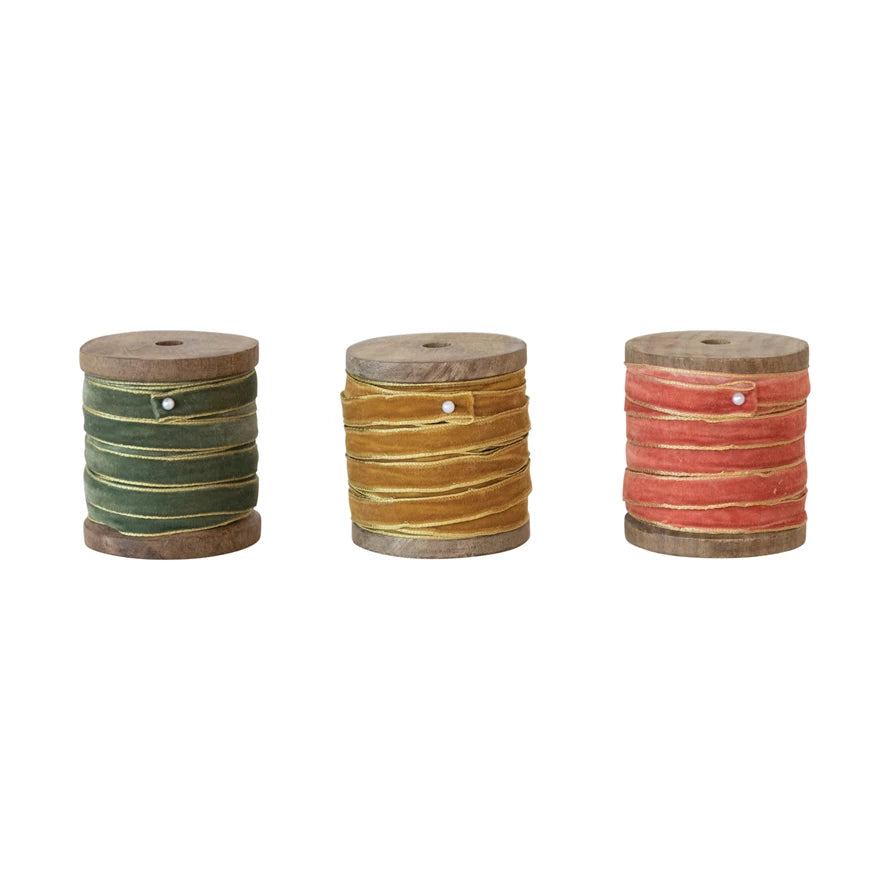 10 Yard Velvet Ribbon on Wood Spool | 3 Colors