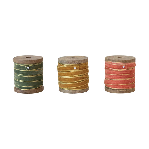 10 Yard Velvet Ribbon on Wood Spool | 3 Colors
