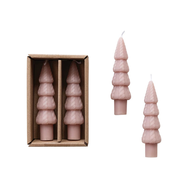 Small Unscented Woven Tree Shaped Taper Candles, Set of 2