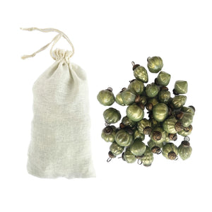 Embossed Recycled Mercury Glass Ornaments in Muslin Bag, Set of 36 | Green