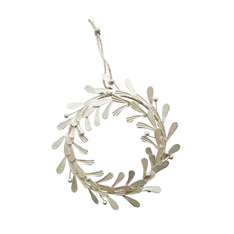 Metal Leaves & Berries Wreath, Distressed Pewter Finish