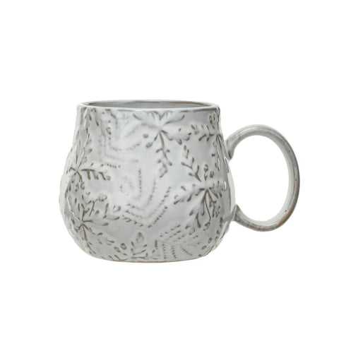 Embossed Stoneware Mug w/ Snowflakes