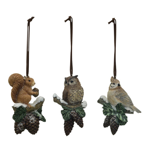 Resin Forest Animal on Branch Ornament | 3 Styles