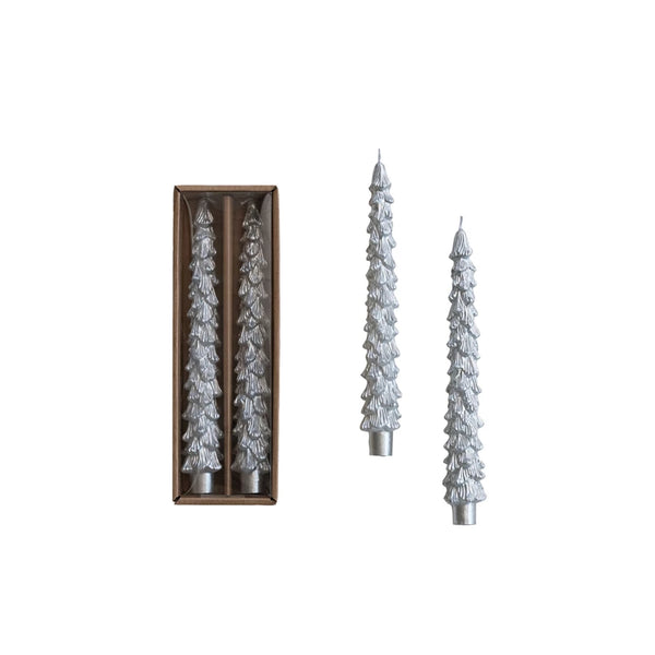 Large Unscented Woven Tree Shaped Taper Candles, Set of 2