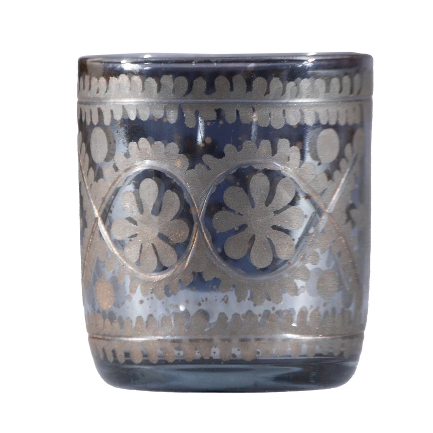 Etched Mercury Glass Votive Holder