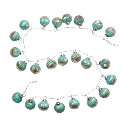 Mercury Glass Ball Ornament Garland - Aqua