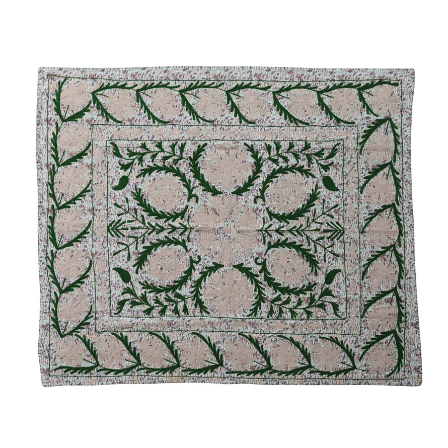 Voile Printed Throw & Hand-Embroidered Kantha Stitch