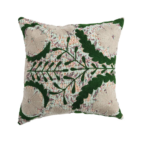 Voile Pillow with Hand-Embroidered Kantha Stitch