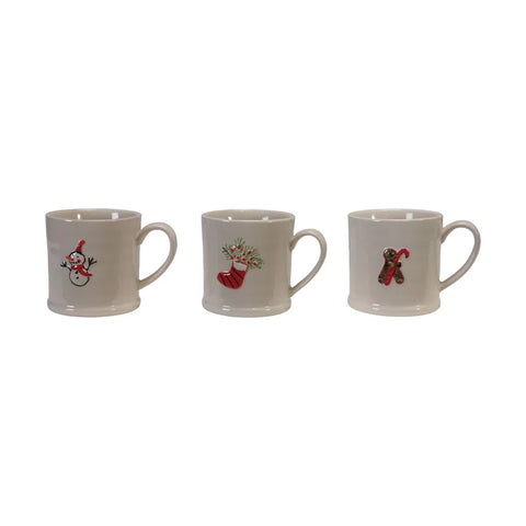 Embossed Stoneware Mug with Holiday Icon