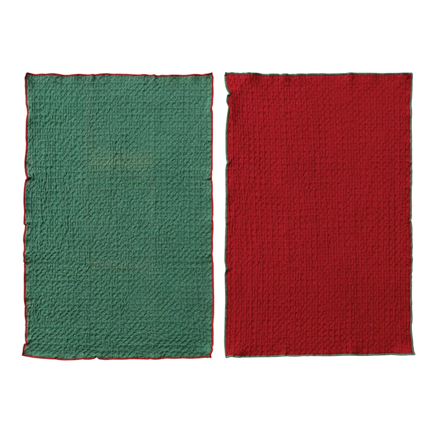 Cotton Waffle Weave Tea Towel with Colored Stitched Edge