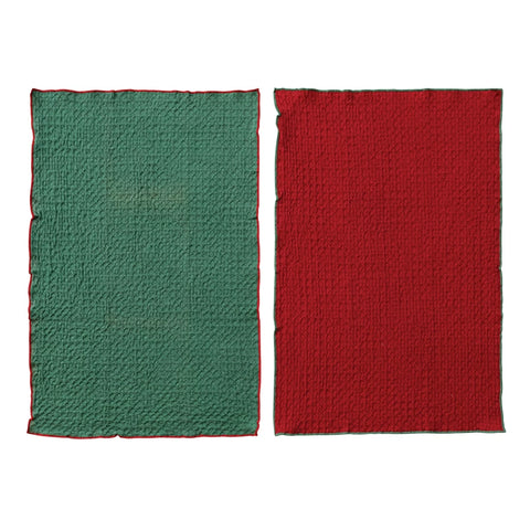 Cotton Waffle Weave Tea Towel with Colored Stitched Edge