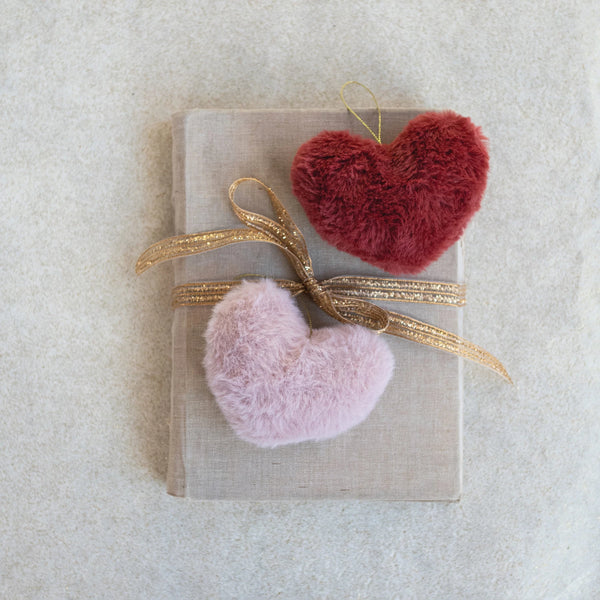 Faux Fur Heart Ornaments