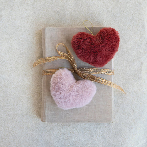 Faux Fur Heart Ornaments