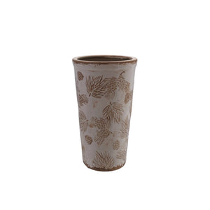 Stoneware Pitcher or Vase with Evergreen Boughs