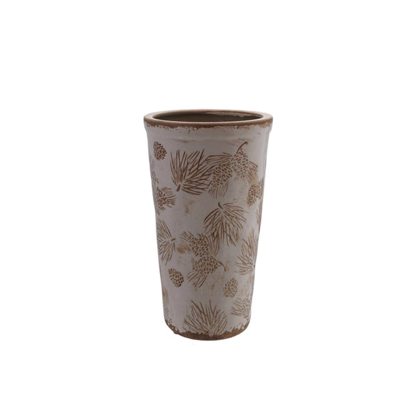 Stoneware Pitcher or Vase with Evergreen Boughs