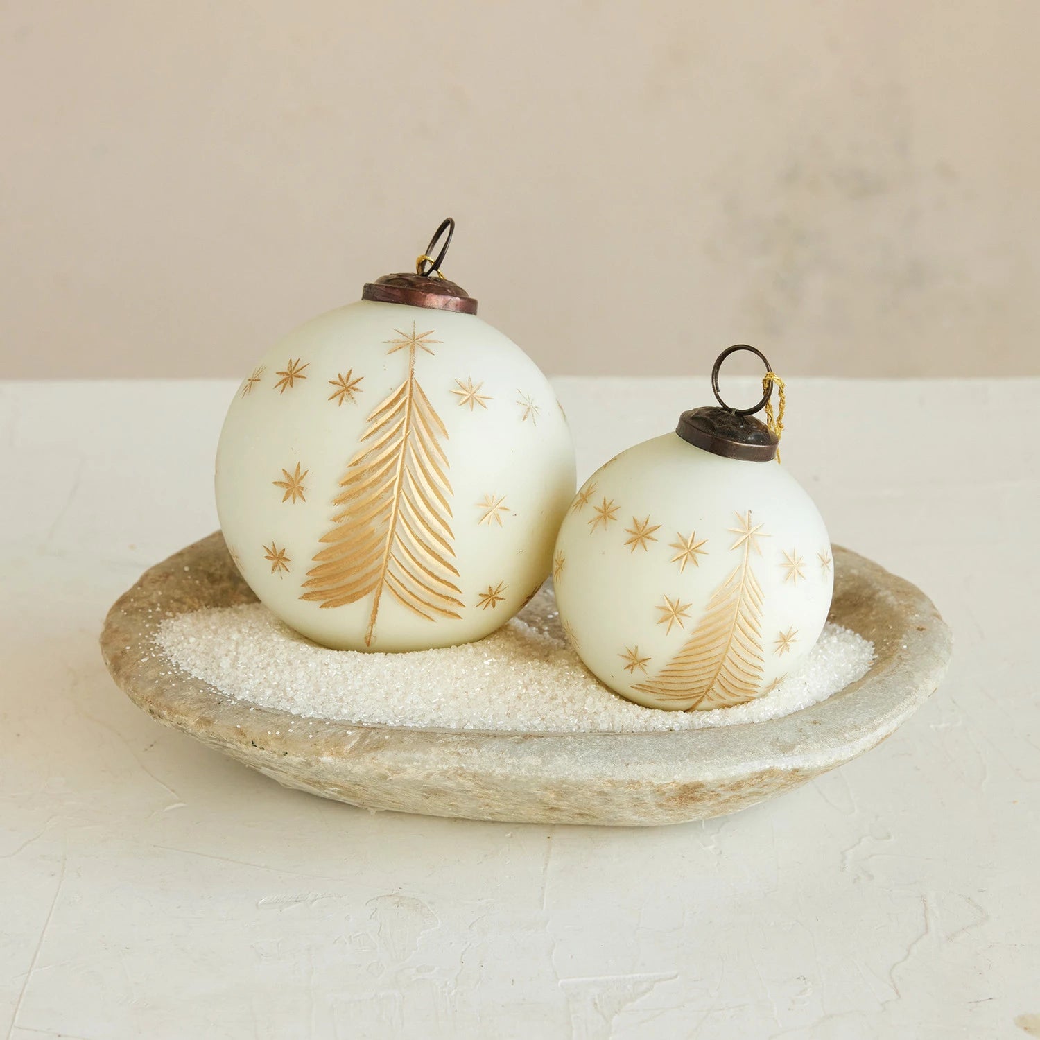 Hand-Painted Glass Ball Ornament, Trees and Stars