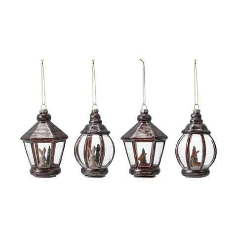 Glass Lantern Ornament w/ Animal, 4 Styles