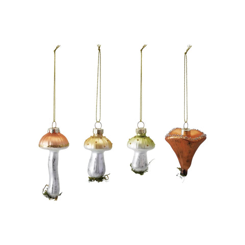 Glass Mushroom Ornament with Glitter & Moss