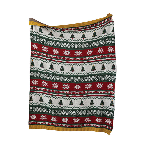 Cotton Knit Throw with Fair Isle Pattern