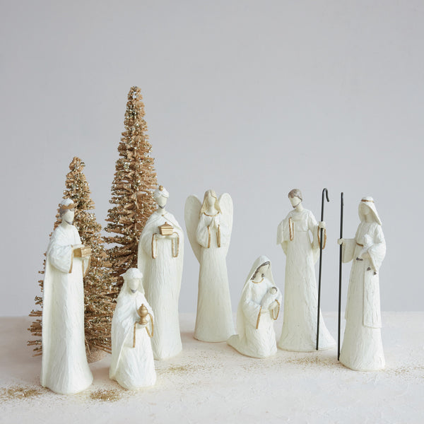 Resin Nativity, Brown & Gold Finish, Set of 7