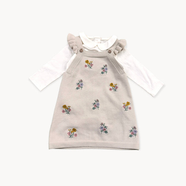 Floral Embroidered Tunic Baby Knit Dress Set (Organic)