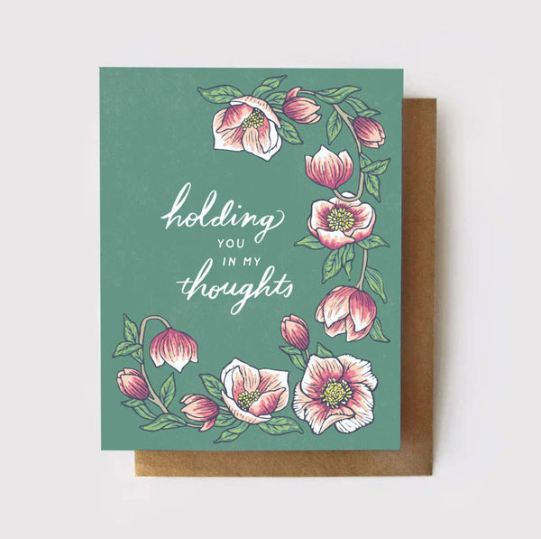 Holding You in my Thoughts - Hellebore Sympathy Card: Plastic-Free Branded Sticker