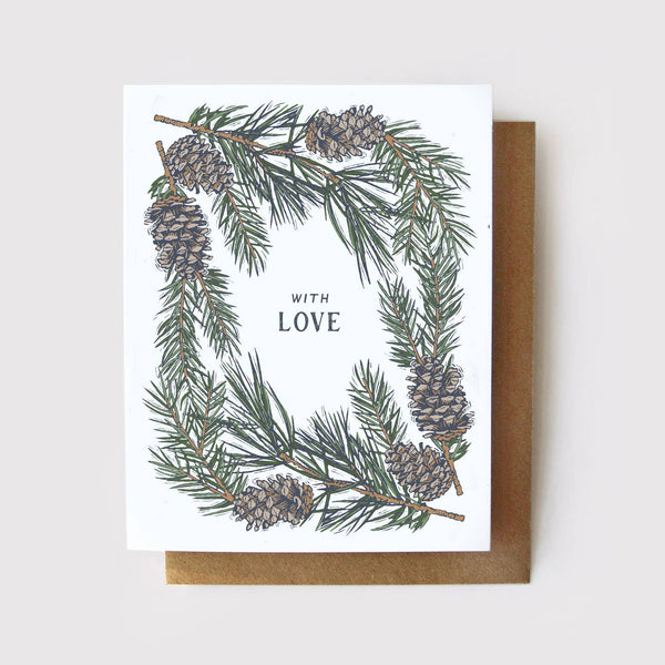 With Love - Evergreen Winter Everyday Card: Plastic-Free Branded Sticker