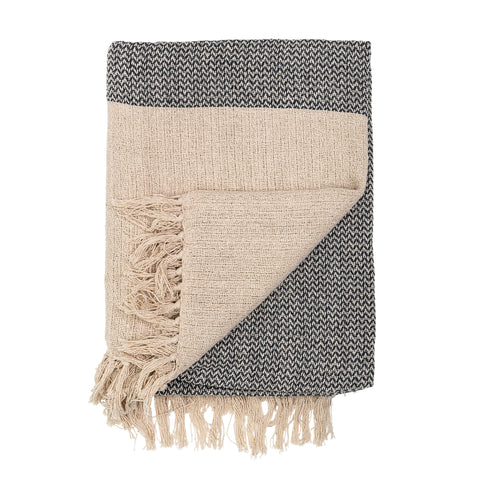 Tan & Black Knit Throw with Fringe