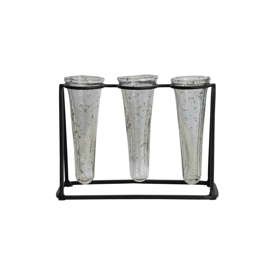 Metal Stand w/ 3 Glass Vases
