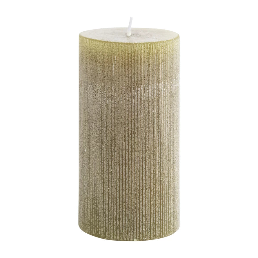 Unscented Pleated Pillar Candle Olive