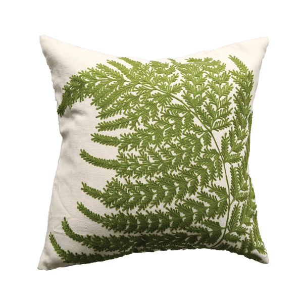 20" Embroidered Pillow w/ Fern Fronds