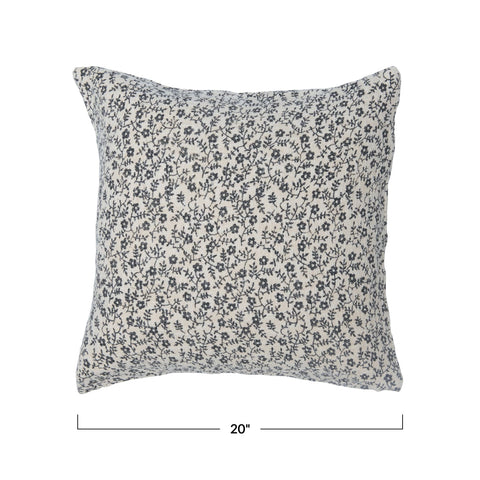 20" Cotton Slub Printed Pillow w/ Ditsy Floral Pattern, Polyester Fill