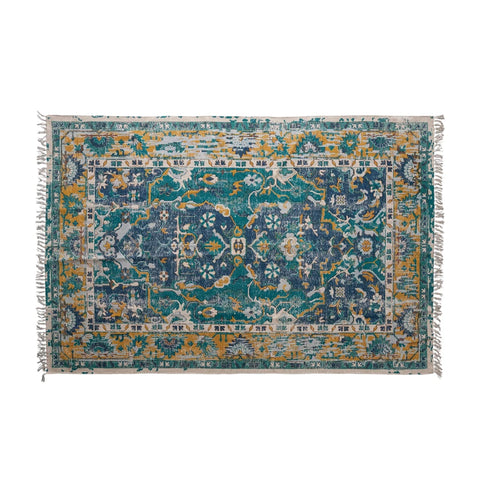 5'x8' Blue Woven Cotton Distressed Print Rug