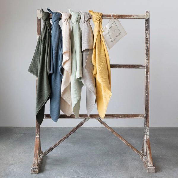 Cotton Double Cloth Olive Baby Blanket w/ Trim in Bag
