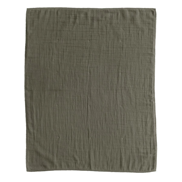 Cotton Double Cloth Olive Baby Blanket w/ Trim in Bag