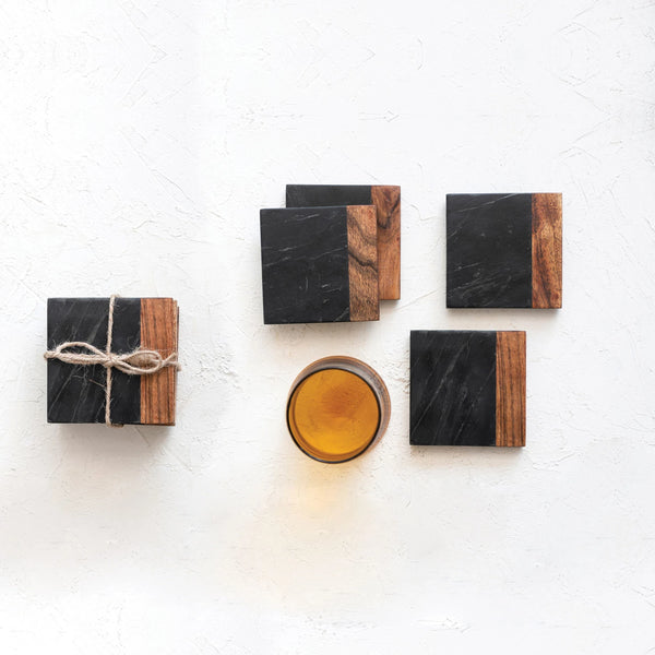 Marble & Acacia Wood Coasters, Black