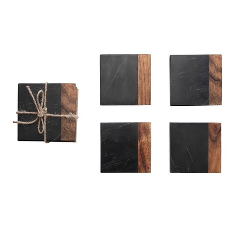 Marble & Acacia Wood Coasters, Black